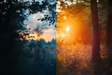 Daytime to nighttime enigmatic cinematic hue adjustment techniques