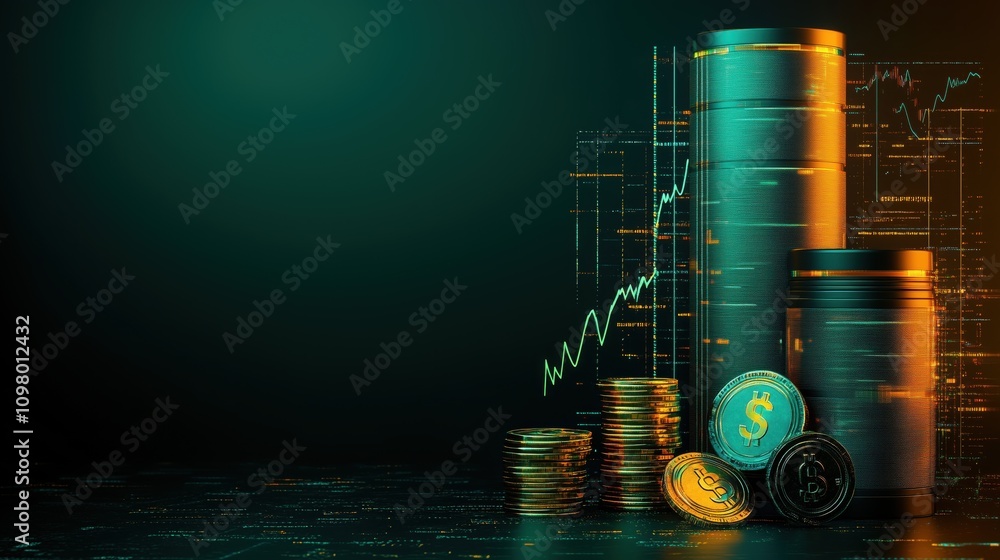 Poster abstract representation of business growth with bold 3d vector elements and towering bar graphs demo