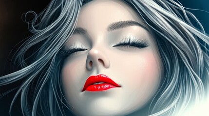 Fototapeta premium A woman with long white hair and red lipstick