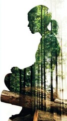 Obraz premium Silhouette of a woman made of trees and leaves on a white background. The concept is Mother Nature. Environmentally friendly. Creative. integration of humans with nature, respect for nature