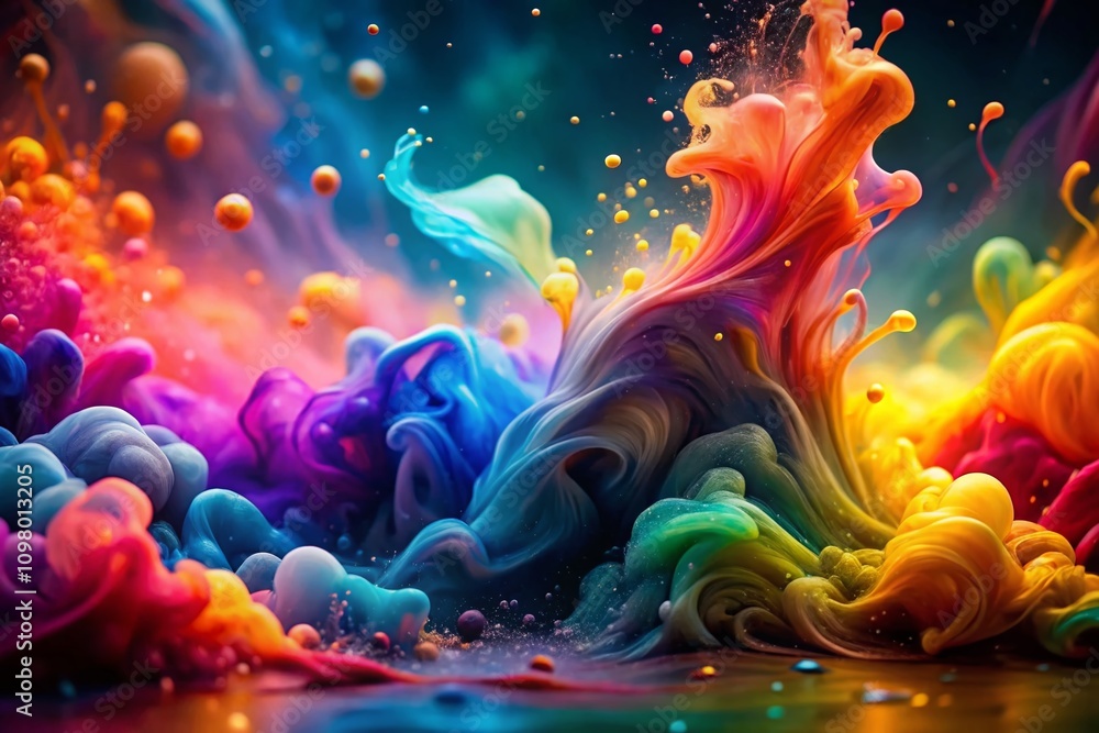Poster vibrant layers of colorful ink blending together on canvas creating dynamic shapes and textures in a