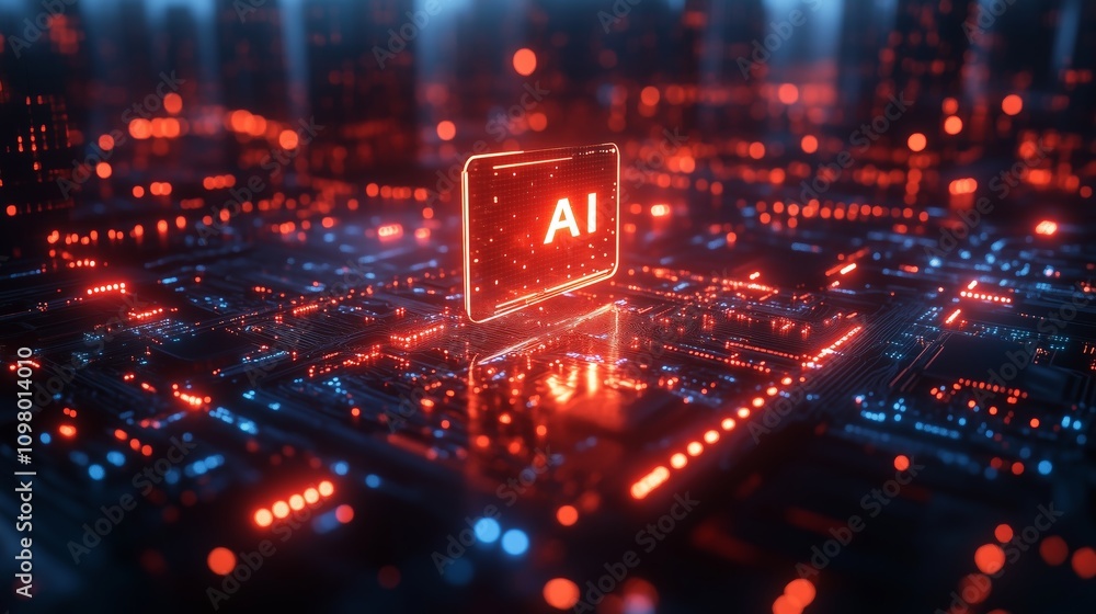 Aufkleber a glowing ai text is prominently displayed amidst an illuminated digital circuit, highlighting a fut