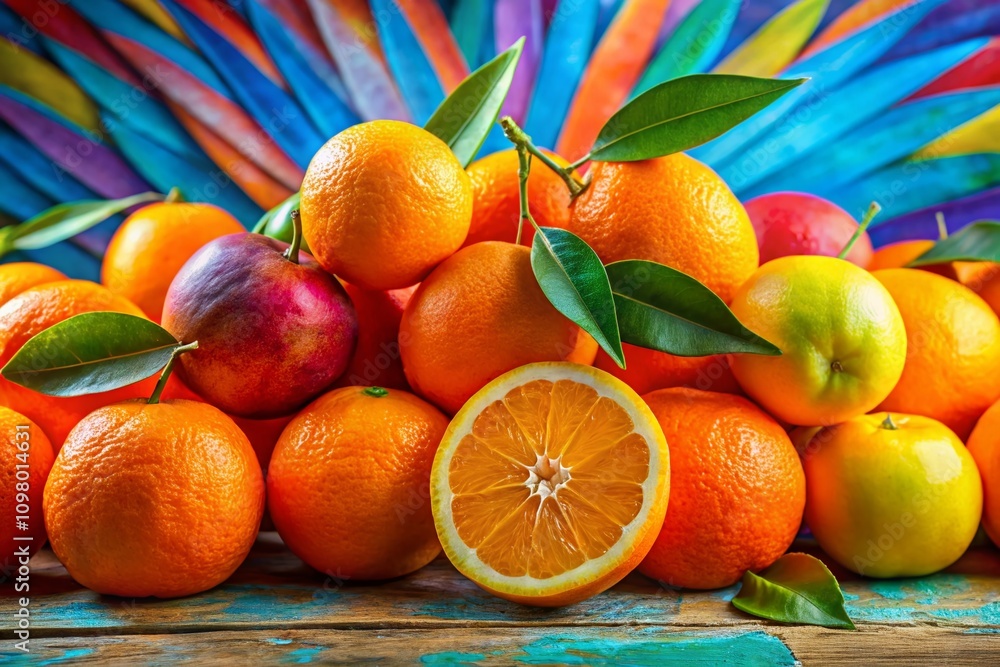Poster vibrant oranges on colorful background - a panoramic view capturing the essence of freshness and col