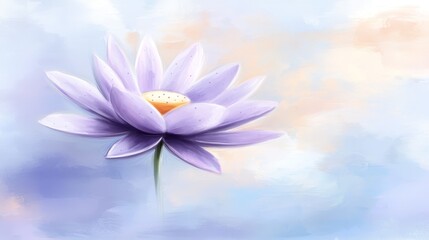 A painting of a purple lotus flower on a blue background