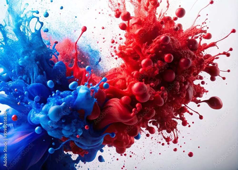 Aufkleber vibrant red and blue ink drops and splatters on a crisp white background perfect for abstract art an