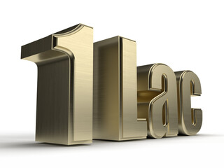 Isolated 1 in Golden Texture and Gold Metallic Three Dimensional Alphabet, Golden 3D Render Illustration with White Background.