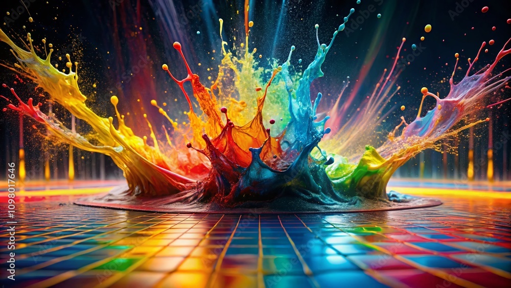 Poster Vibrant Splash Art: A Colorful Display of Creativity and Chaos Captured in Dynamic Composition Using the Rule of Thirds for an Engaging Visual Experience
