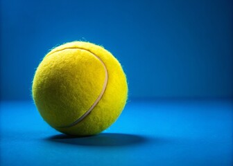 Vibrant Tennis Ball on a Crisp Blue Background with Ample Copy Space for Sports Marketing, Promotions, and Creative Designs