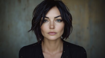 Fototapeta premium A woman with dark hair and a black shirt