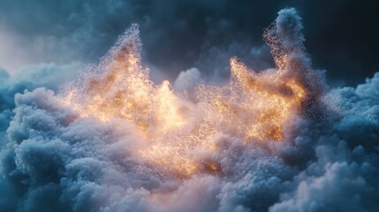 Glowing Network Forms Emerging From Cloudscape