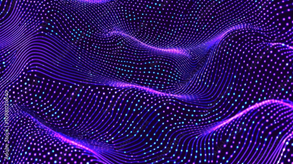 Poster concept of a digital technology wave. beautifully moving dots texture with glowing, blurred particle