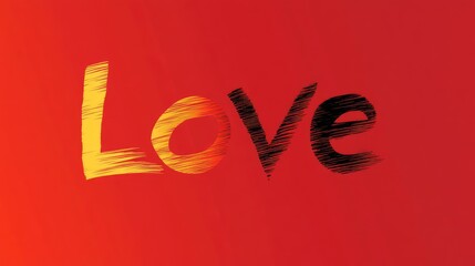 Vibrant Artistic Love Text on Bold Red Background