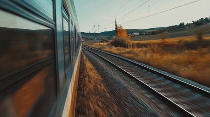Obraz premium Train journey through autumn landscape.