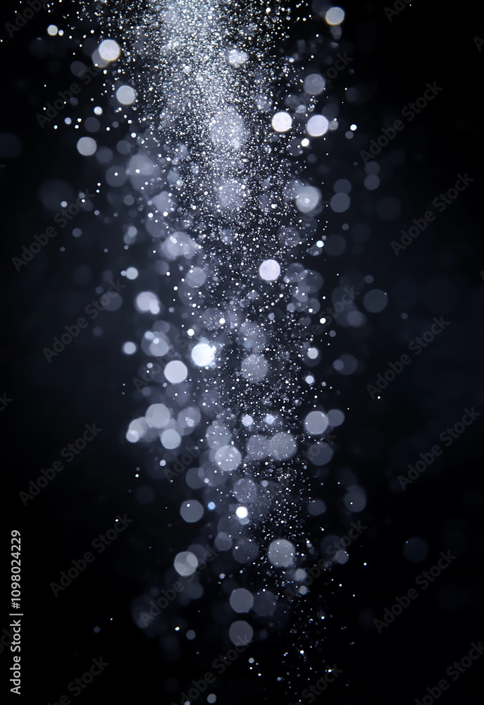 Poster shimmering silver sparkles on a dark background create a mesmerizing texture. soft blue lights creat