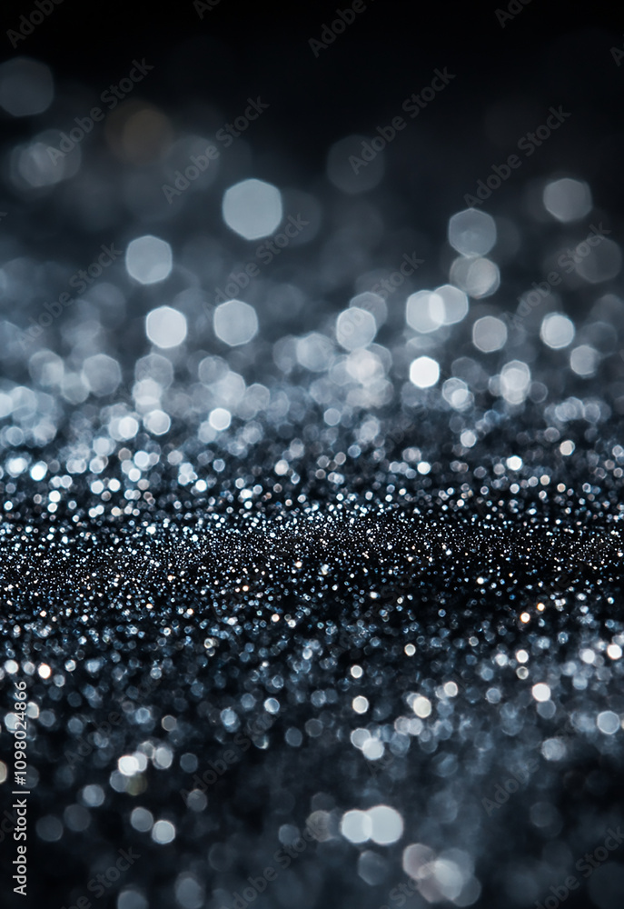 Poster a dazzling blur of glittering particles capturing light in shades of blue, creating a vibrant and dr