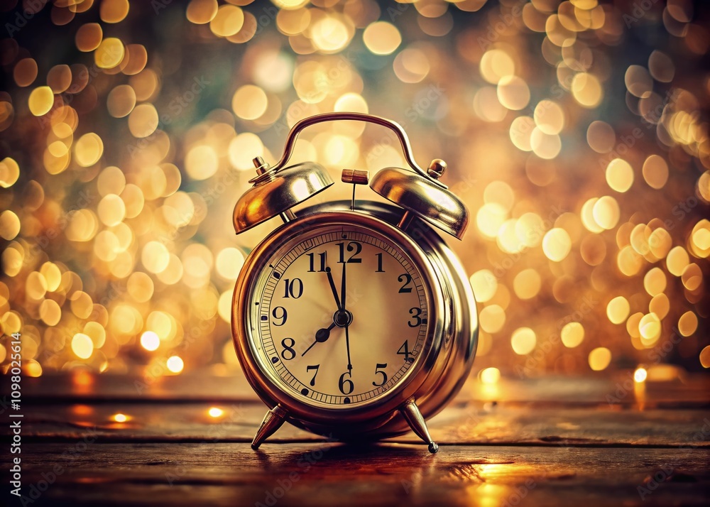 Aufkleber vintage retro alarm clock with bokeh effect, capturing the essence of timeless design and nostalgic 