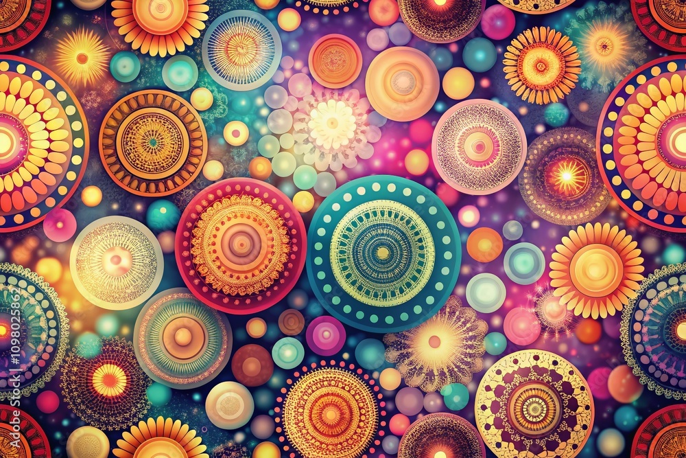 Aufkleber vintage seamless pattern featuring circle elements with bokeh background for a classic and elegant t