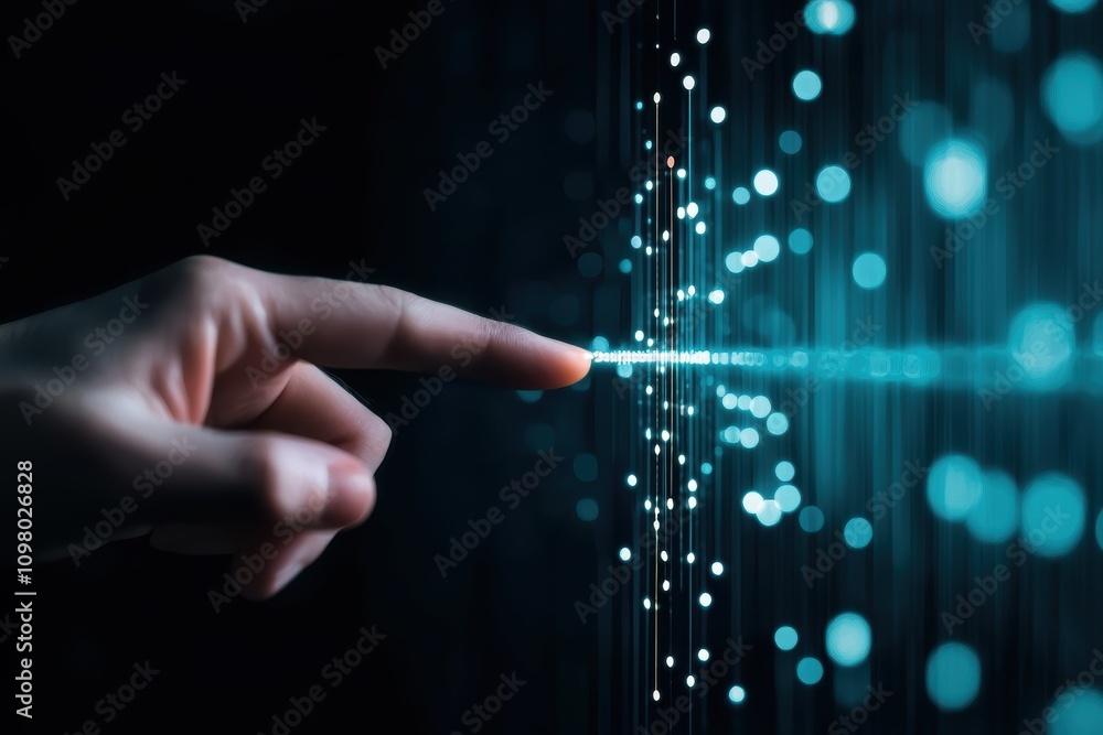 Aufkleber futuristic finger interaction with digital data visualization and connectivity concept