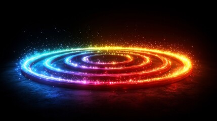 Glowing Neon Rings Radiating in Futuristic Ripple Effect on Black Background