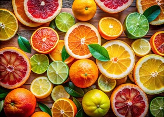 Fototapeta premium Vintage Style Close-Up of Colorful Citrus Slices Showcasing Freshness and Textures for Culinary and Lifestyle Photography