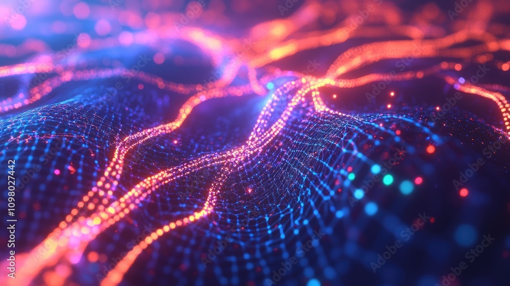 Poster abstract glowing network digital wave pattern