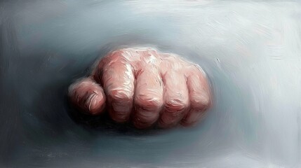 Obraz premium A painting of a fist on a gray background