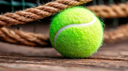 A tennis ball sitting on top of a tennis court