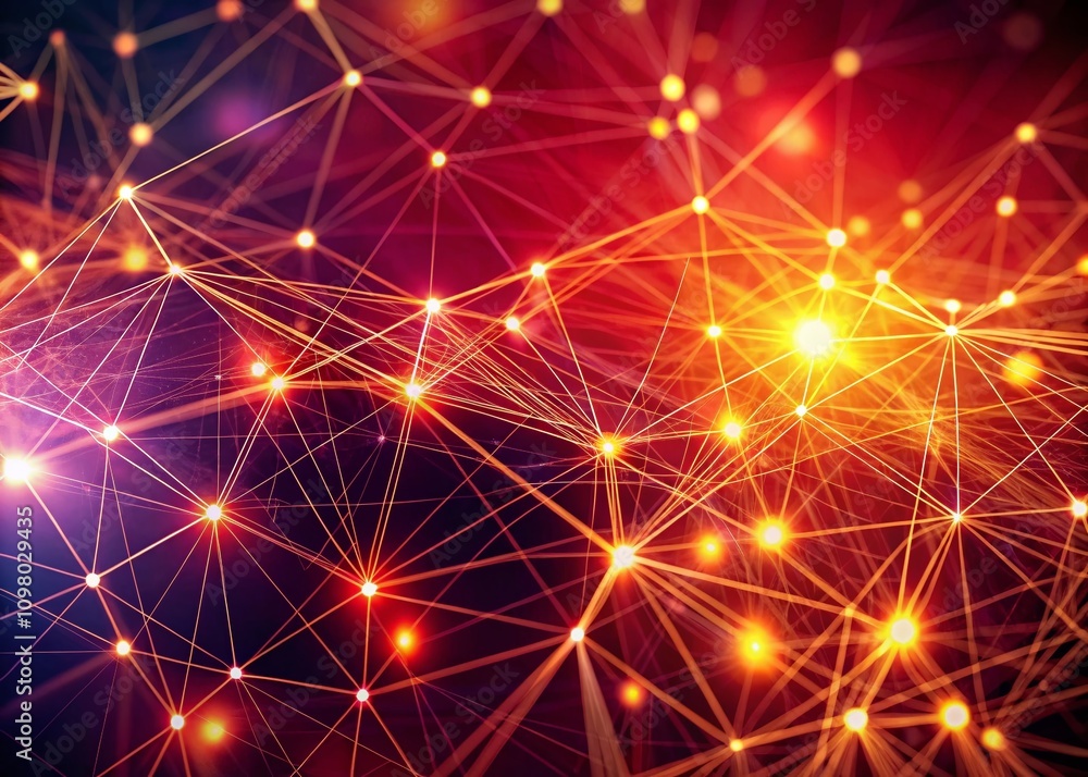 Poster vintage style photographic representation of a 4k plexus network featuring moving glowing dots and l