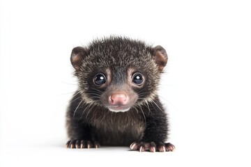 Fototapeta premium Mystic portrait of baby Binturong in studio, copy space on right side, Headshot, Close-up View, isolated on white background