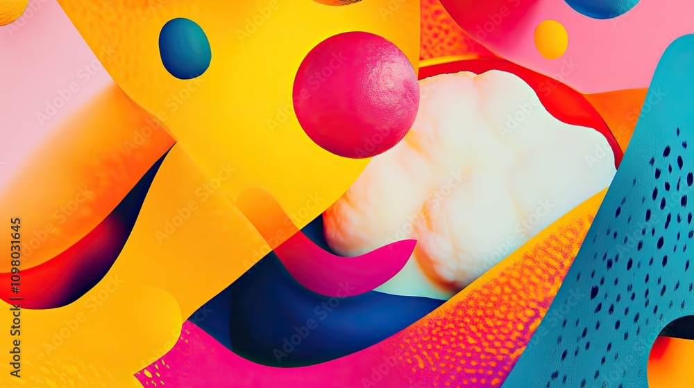 Poster abstract vibrant shapes, colorful blobs, and textures.