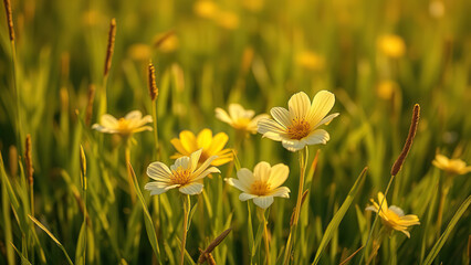 Obraz premium Vibrant crepis biennis blossoms in a picturesque meadow setting, environment, green grass, natural world, outdoor