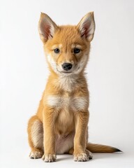 Fototapeta premium the baby Dingo, portrait view, white copy space on right, Isolated on white Background
