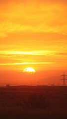 Fototapeta premium Vibrant oranges and yellows create a stunning gradient effect in the western sky, gradient effect, sun setting