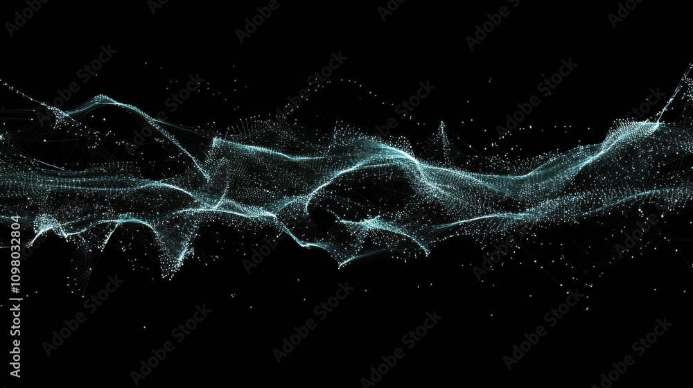 Poster dark backdrop with abstract data technology pattern. lines and dots connecting. 3d rendered, 4k qual