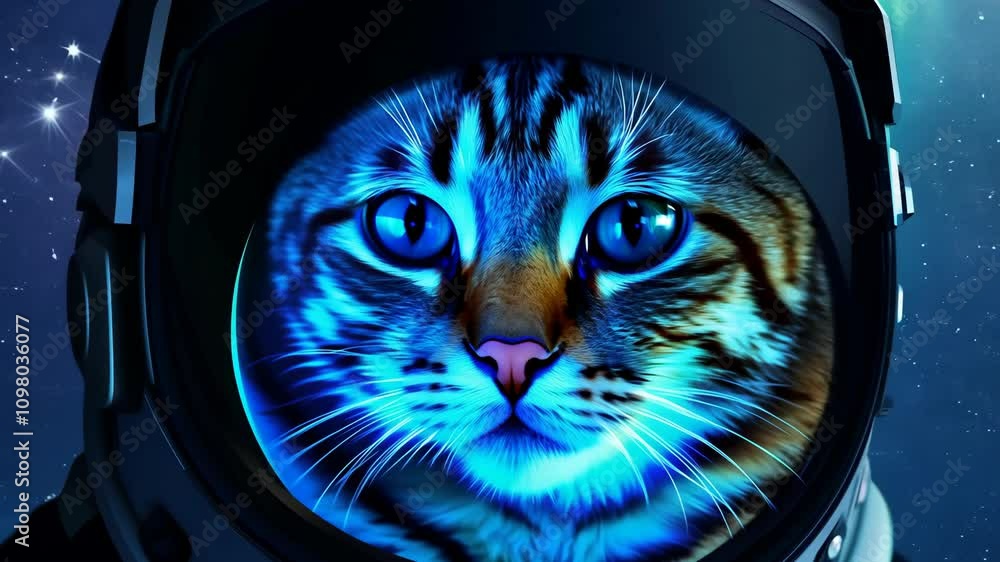 Poster cat astronaut exploring the cosmos in a colorful space environment