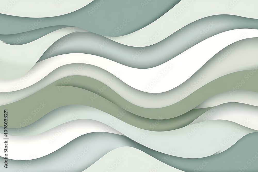 Poster abstract layered waves in soft green and white tones create a soothing visual texture.