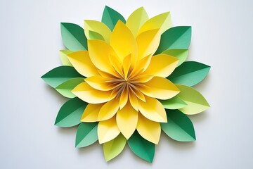 Fototapeta premium The colors of the paper. White background. Tropics. Paper flowers and leaves. Palma. 