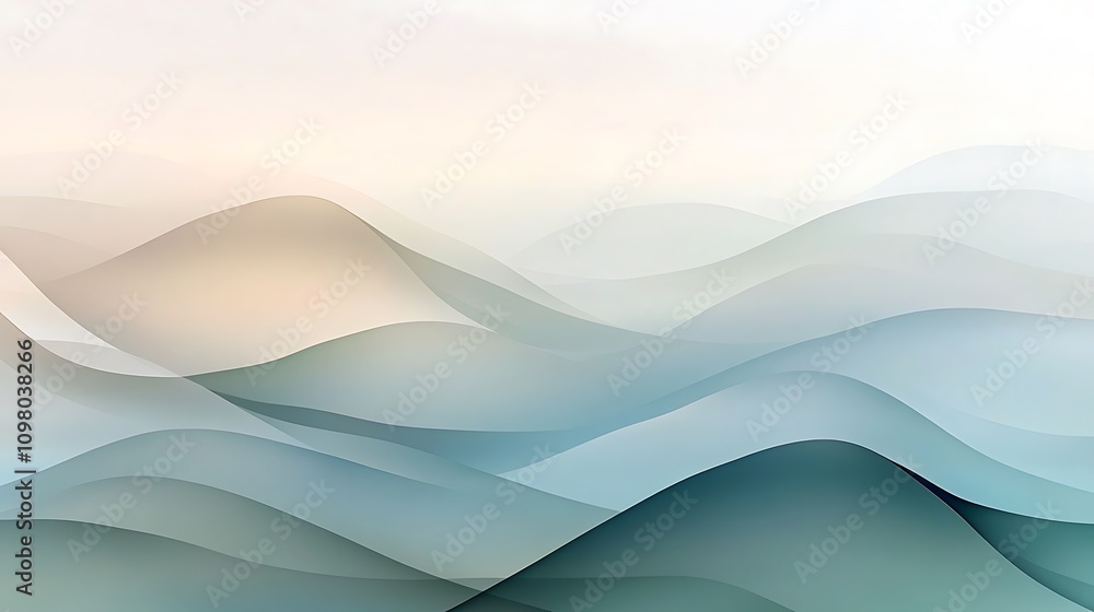 Poster abstract waves in soft colors create a serene, tranquil landscape.