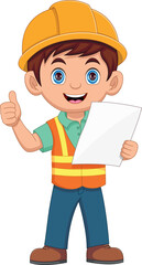 Construction Architect man Holding Paper and giving thumbs up