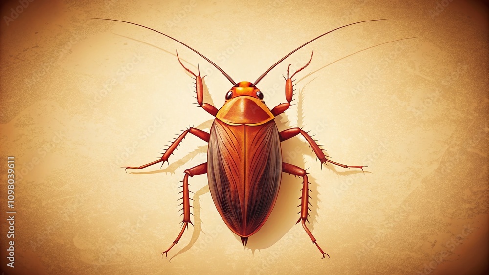 Poster vintage style silhouette of a cockroach on a white background, representing the essence of an annoyi
