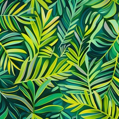 Fototapeta premium Tropical Green Leaves Seamless Pattern