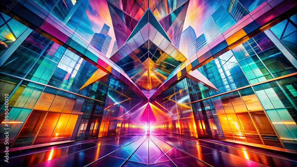 Poster vivid double exposure of fluid geometric abstract lines creating a futuristic landscape with bright 