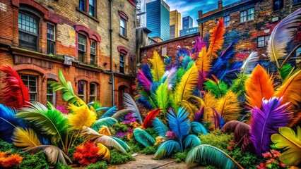 Vivid Feathers in Urban Spaces: A Stunning Display of Avian Colors Against City Backdrops Capturing Nature's Palette in Urban Exploration Photography