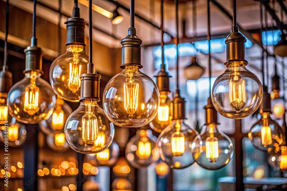 Poster warm light bulbs set on a clear background for architectural photography with emphasis on illuminati