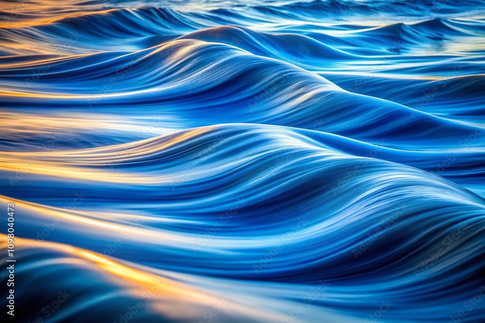 Poster waves seamless pattern of abstract blue curves with rhythmic flow, capturing the essence of water in