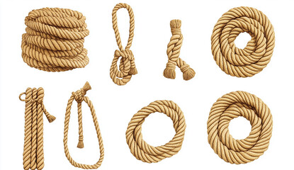 Set of ropes with a round shape, vector illustration isolated on a white background