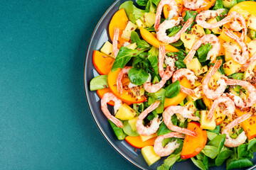 Shrimp salad with persimmon.