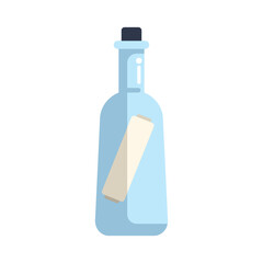 Illustration of a glass bottle with a rolled up paper message inside