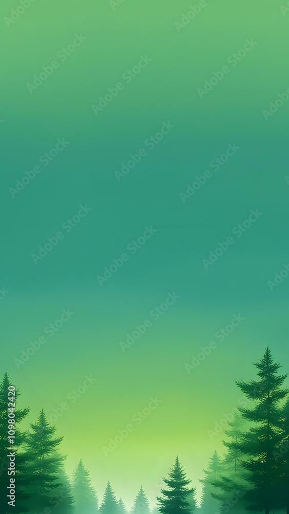 Poster green gradient background adorned with vibrant trees and plants, ideal for creating a natural and in
