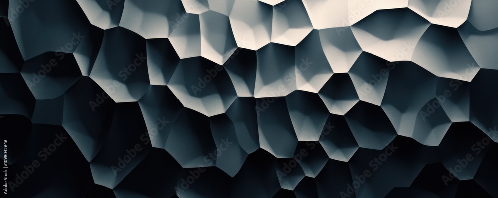 Poster dark grey hexagon with a black background texture, depicted as a 3d illustration and 3d rendering.